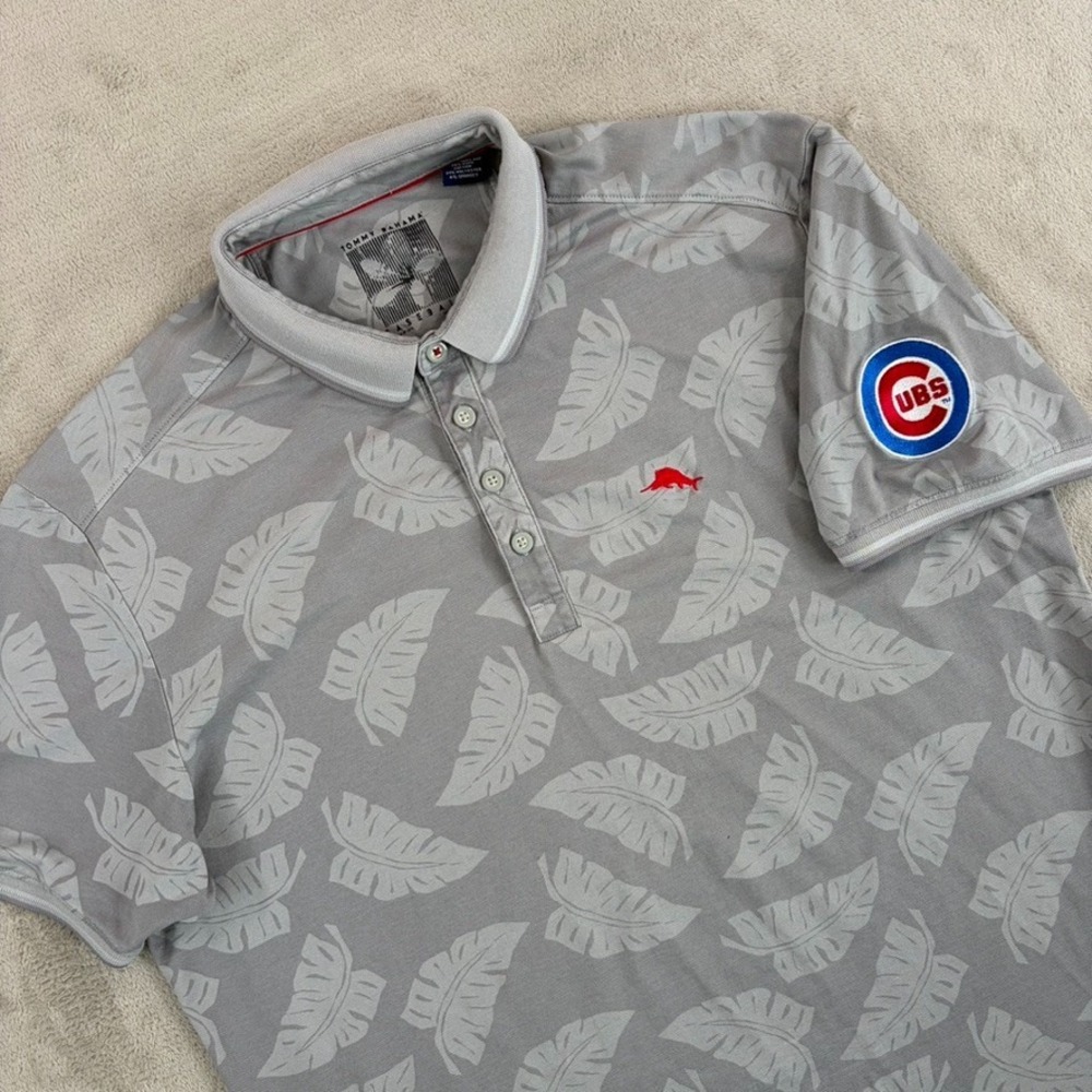 Tommy Bahama x Chicago Cubs MLB Palm Pro Golf Polo Shirt Grey Floral Men Large